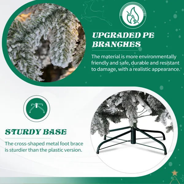 7 FT Pre-lit Snow Flocked Christmas Tree, Artificial Hinged Xmas Pine Tree With 1100 Branch Tips - view 5