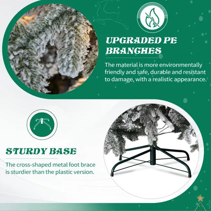 7 FT Pre-lit Snow Flocked Christmas Tree, Artificial Hinged Xmas Pine Tree With 1100 Branch Tips - view 5