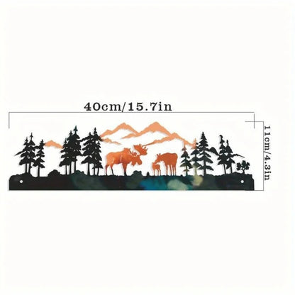 Vintage Moose Winter Forest Christmas Tree Wall Art Iron Decor For Living Room Bedroom Entryway