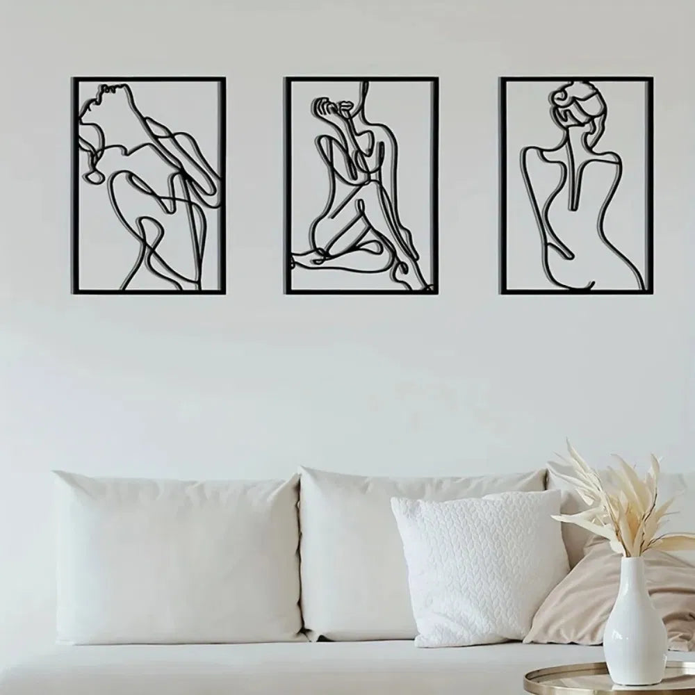 3 Piece Abstract Line Art Wall Sculpture Set Modern Minimalist Decor for Living Room Bedroom Office - view 3