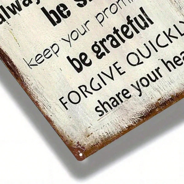 Vintage Inspirational Metal Sign, 2D Flat Rustic Iron Wall Plaque With Love Smile Integrity Gratitude Quote - view 2