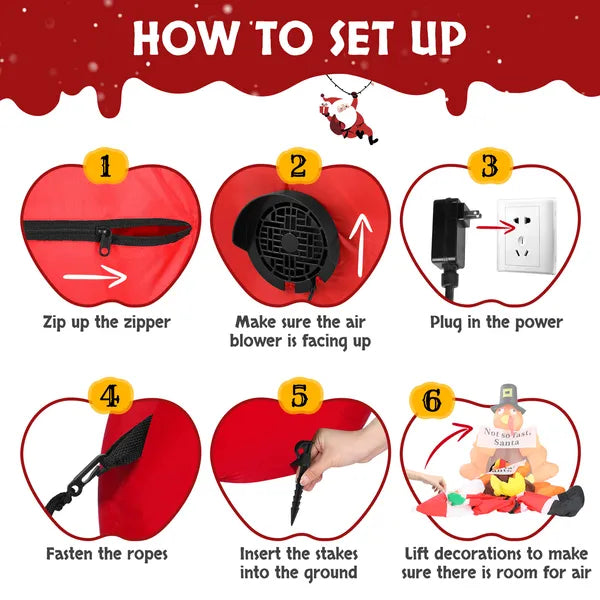 4.9 FT Lighted Christmas Inflatable Decoration, Inflatable Turkey Sitting On Santa Claus - view 5