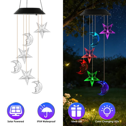 Solar Moon And Star Wind Chime 7 Color Changing Wind Chime For Outside IPX4 Waterproof Outdoor Garden Yard Decor - view 2