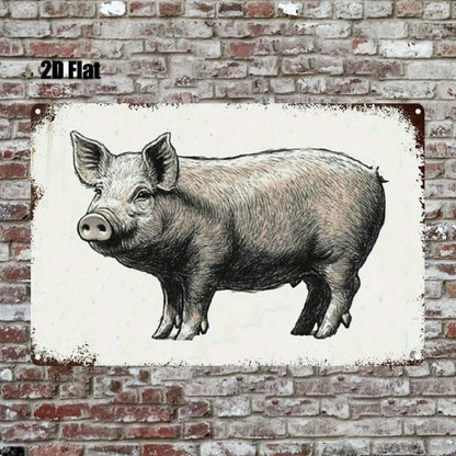 1pc Vintage Cartoon Pig Metal Sign, 8x12 Inch Cute Animal Tin Wall Art
