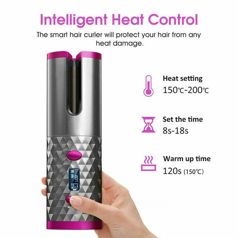 Hair Curler LCD Cordless Auto Rotating Waver Curling Iron Ceramic Wireless USA - view 9