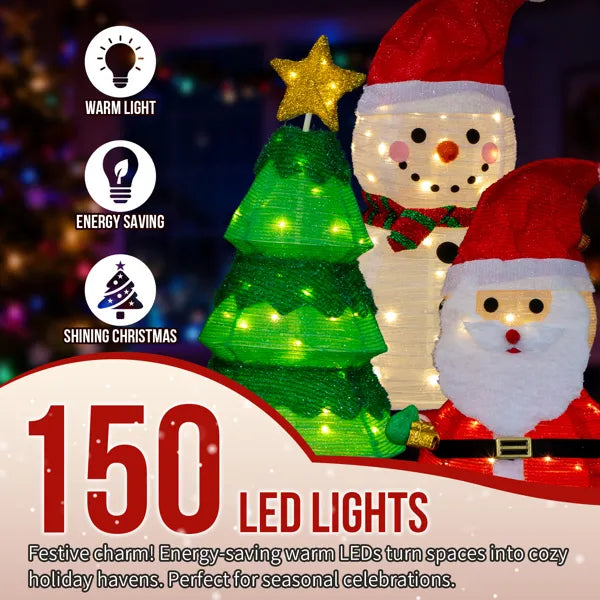 Set Of 3 Lighted Santa And Snowman And Xmas Tree Christmas Decorations - view 7