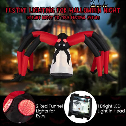 10ft Wide 5ft Tall Giant Halloween Inflatable Spider - LED Head Light 2 Red Eye Tunnel Lights, Black Red Color - view 7