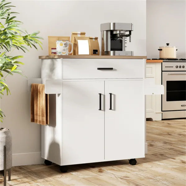 41.5" Rolling Kitchen Island Cart With Storage, White Kitchen Cart With Drawer & Cabinet, Spice Rack & Towel Holder - view 3