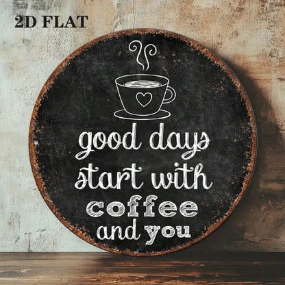 1pc 8x8in Vintage 2D Flat Round Sign, "A Good Day Starts With" Decorative Plaque - view 5