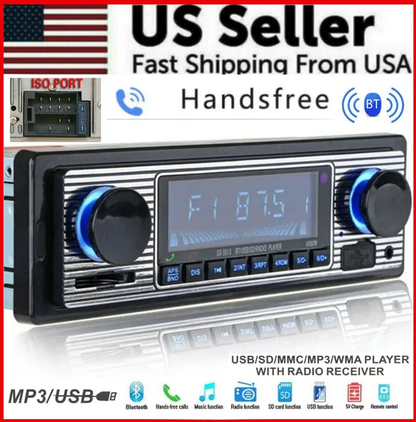 Bluetooth Vintage Car FM Radio MP3 Player USB Classic Stereo Audio Receiver AUX - view 4