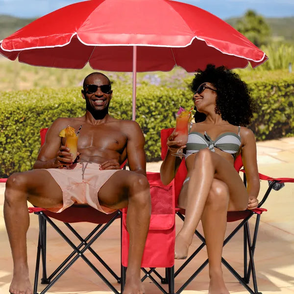 Portable Outdoor 2-Seat Folding Chair With Removable Sun Umbrella Red - view 2