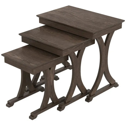 3-Piece Nesting Coffee Table Set, Space-Saving Design With Vintage Wood-Like Finish For Living Room - view 2