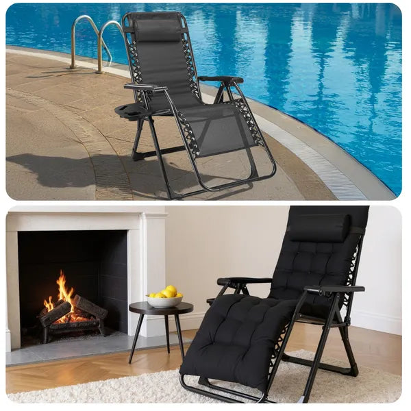 Zero Gravity Chair, Reclining Camping Lounge Chair For Indoor, Reclining Patio Chairs With Cup Holder Trays - view 5