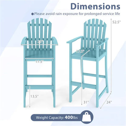 31" Seat Height Outdoor Bar Stool, Slatted Design Ergonomic Tall Chair For 40"-43" Bar Table-Turquoise - view 2