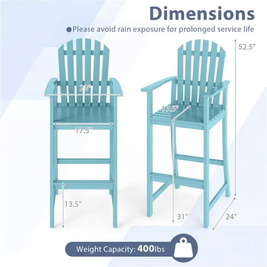 31" Seat Height Outdoor Bar Stool, Slatted Design Ergonomic Tall Chair For 40"-43" Bar Table-Turquoise - view 2