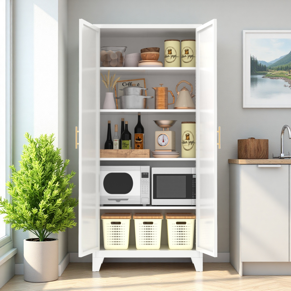 71'' 2 Shapely Doors Cabinet, Metal Storage Cabinet With Doors And Adjustable Shelves, For Bedroom, Living Room - view 4