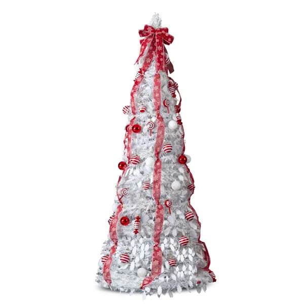 7 FT Fully Decorated Pre-lit Christmas Tree, Pop Up Artificial Xmas Tree With 170 Warm Lights And Red Ornaments