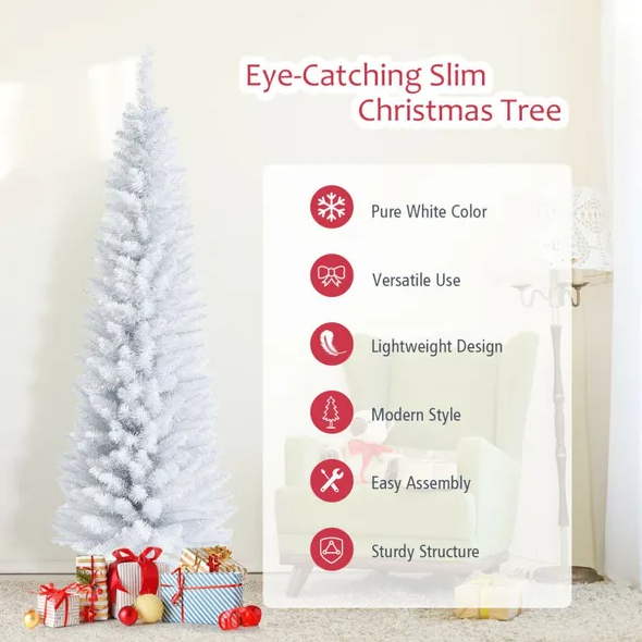 6 Feet Unlit Artificial Slim Pencil Christmas Tree With Metal Stand - view 7