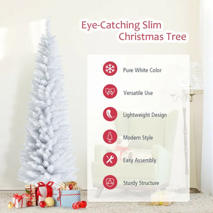6 Feet Unlit Artificial Slim Pencil Christmas Tree With Metal Stand - view 7