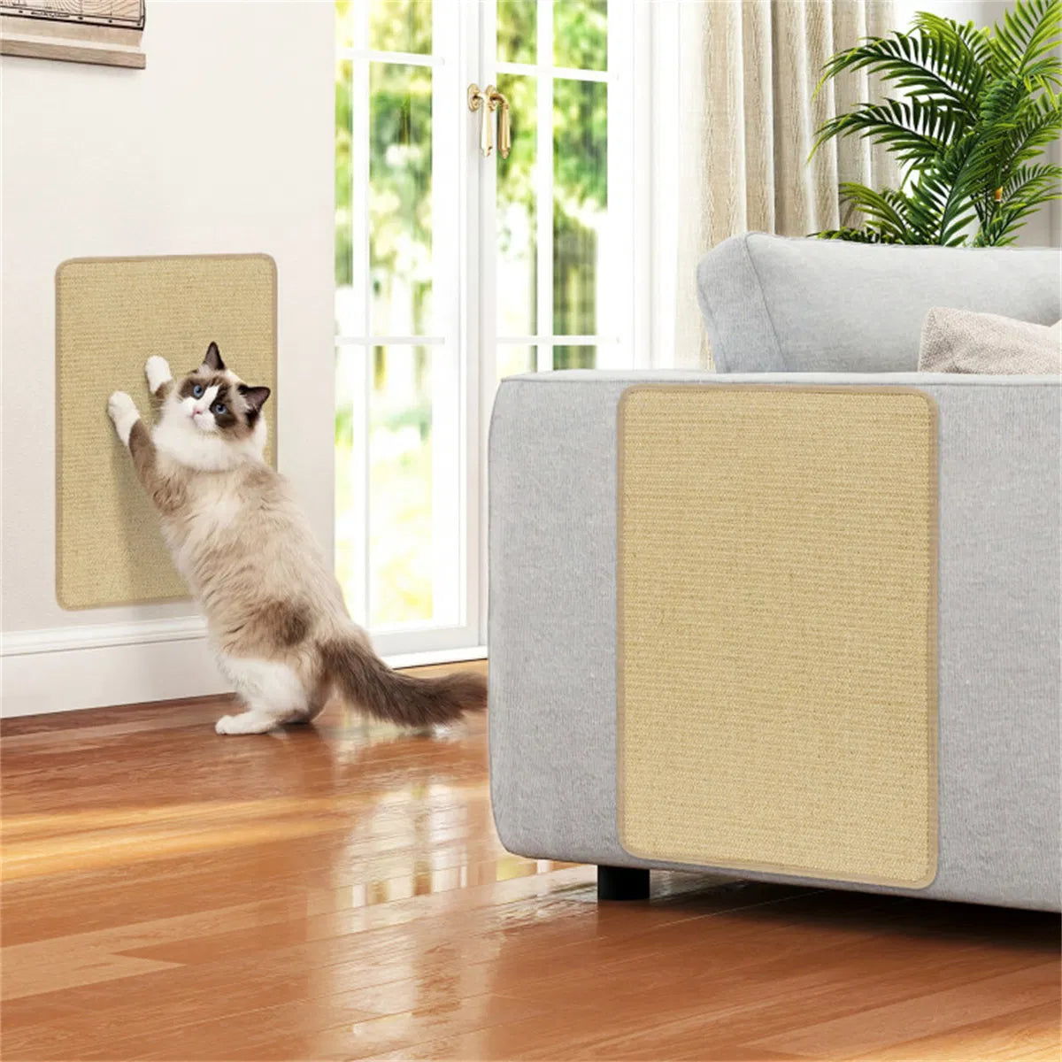 24 x 16 Inch Natural 6-Piece Cat Scratching Mats, Sisal Material Anti-Slip Latex Backing Furniture Protector - view 4