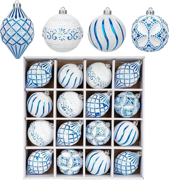 16PCS Shatterproof Christmas Ball Ornaments Set, Hand-Painted Holiday Decor With Assorted Sizes & Designs For Christmas - view 3