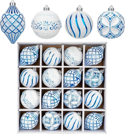 16PCS Shatterproof Christmas Ball Ornaments Set, Hand-Painted Holiday Decor With Assorted Sizes & Designs For Christmas - view 3