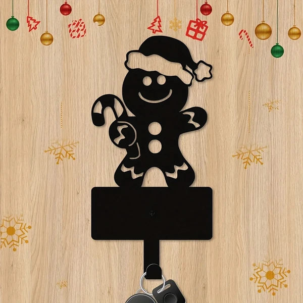 2 Pcs Gingerbread Man Metal Key Hooks Christmas Themed Wall Decor - view 3