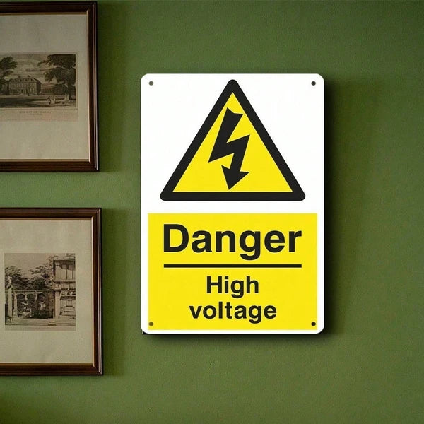 1pc 2D Flat High Voltage Warning Metal Iron Sign, Vintage Industrial Square Safety Notice Plaque For Garage Shop Room