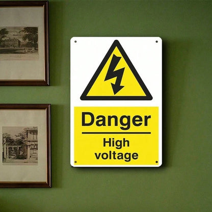 1pc 2D Flat High Voltage Warning Metal Iron Sign, Vintage Industrial Square Safety Notice Plaque For Garage Shop Room