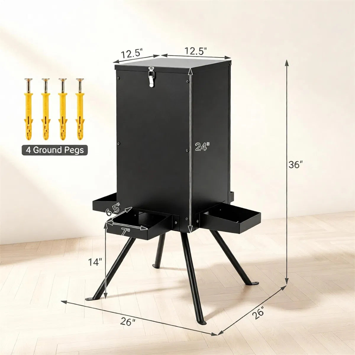 14 Gallon Gravity Deer Feeder 50-90 LBS Capacity Galvanized Coated Steel Wildlife Game Feeder with 4 Feeding Trays - view 7