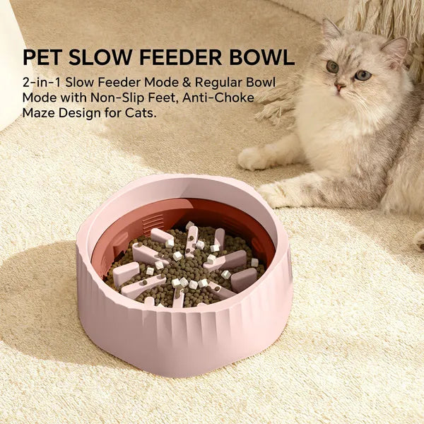 Pink-Dual-purpose Slow Food Bowl, Fast&slow Food Can Be Freely Switched To Adapt To Different Pet Eating Habits