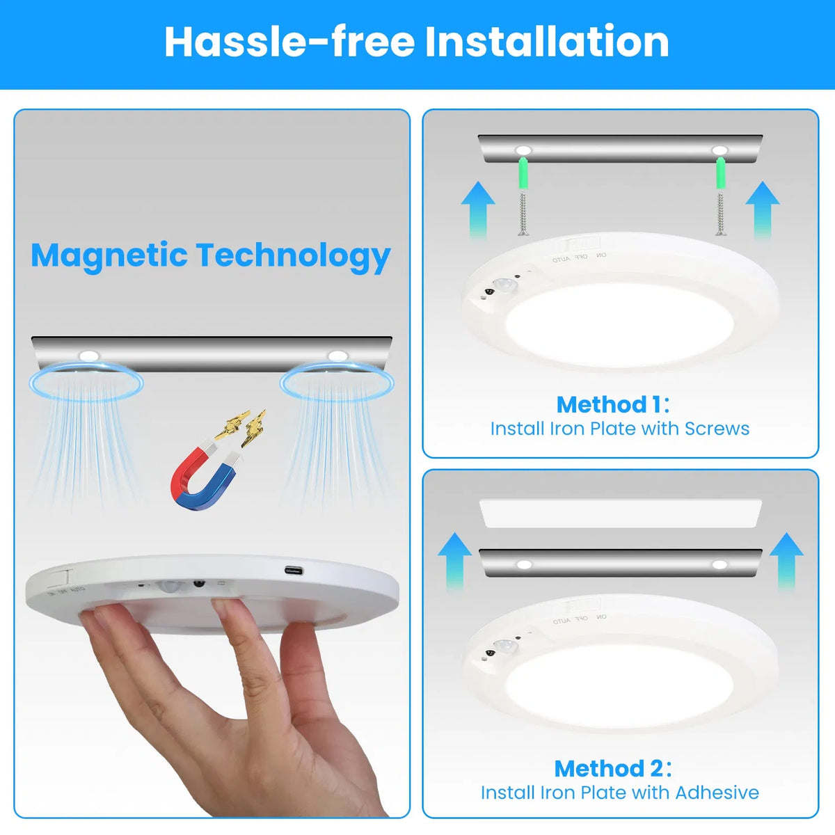 Magnetic Flush Ceiling Light Rechargeable Motion Sensor Ceiling Light Wireless Ceiling Light With Timer Remote Stepless - view 8