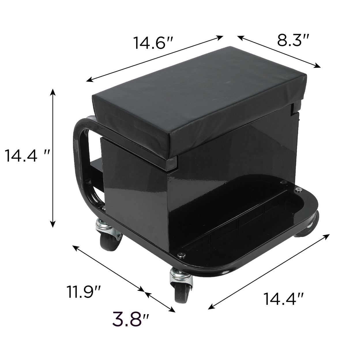 Rolling Creeper Garage Shop Seat With Three Built-in Drawers, Rolling Tool Chest,Black - view 2