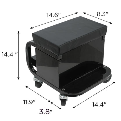 Rolling Creeper Garage Shop Seat With Three Built-in Drawers, Rolling Tool Chest,Black - view 2