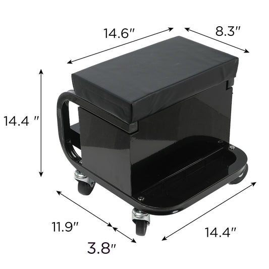 Rolling Creeper Garage Shop Seat With Three Built-in Drawers, Rolling Tool Chest,Black - view 2