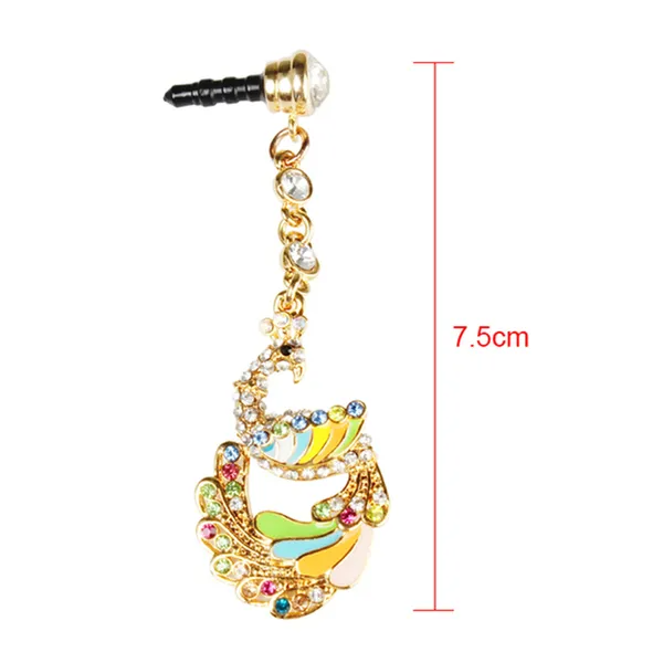 Colorful Crystal Diamond Phoenix Dust Cap Pendant For Cell Phone 3.5mm Jack - view 5