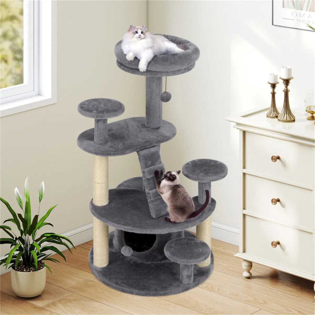 40" Multi-Level Cat Tree for Munchkin & Old Cats - Stable Wide Base, Soft Padded Perch + Large Condo (Gray) - view 3
