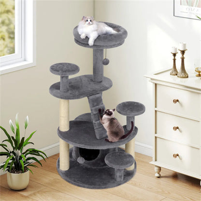 40" Multi-Level Cat Tree for Munchkin & Old Cats - Stable Wide Base, Soft Padded Perch + Large Condo (Gray) - view 3