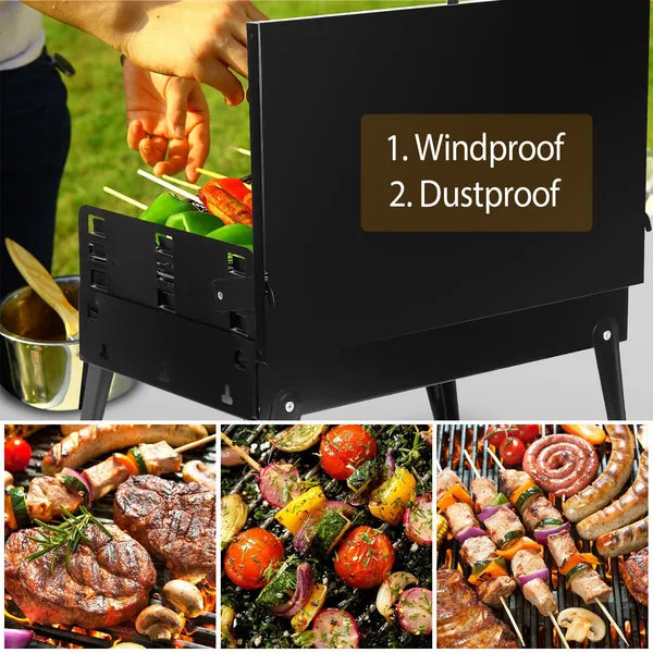 16.7x10x17.7in Portable Charcoal Grill Foldable BBQ Suitcase Grill Shelf For Outdoor Camping Picnics Garden Grilling - view 2