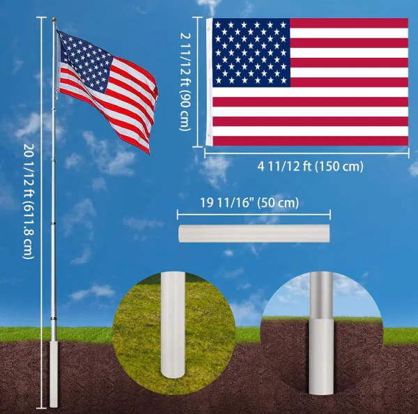 Aluminum Flagpole With US Flag And Ball - view 2