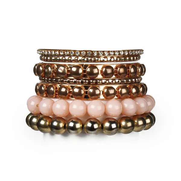 7-Piece Retro Burnished Gold Inlaid Rhinestones Bangle Bracelet Set - view 2