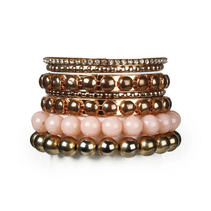 7-Piece Retro Burnished Gold Inlaid Rhinestones Bangle Bracelet Set - view 2