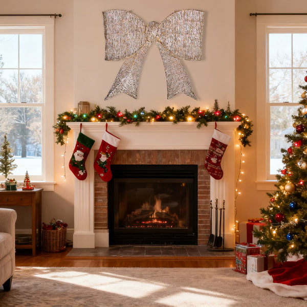 Pre-lit Outdoor Giant Bowknot Christmas Decoration, Lighted Metal Frame With 124 Warm White LED Lights - view 5