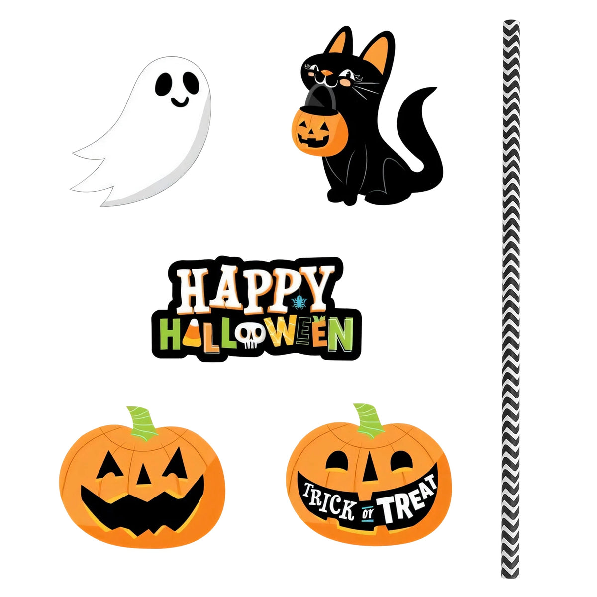 Set Of 25Pcs Halloween Party Striped Decorative Straws Disposable Drinking Straws Paper Straw Decor Happy Halloween - view 7