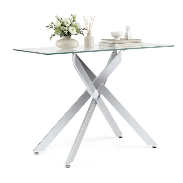 45 Inch Tempered Glass Entryway Table, Silver Chrome Metal Console Table With Adjustable Feet For Home Decor - view 3