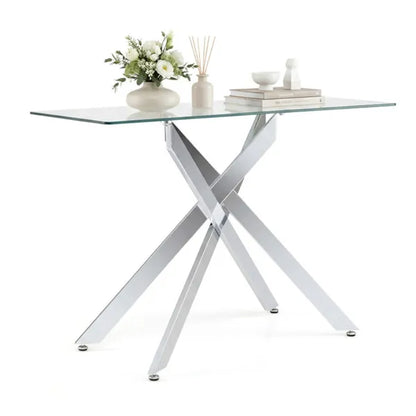 45 Inch Tempered Glass Entryway Table, Silver Chrome Metal Console Table With Adjustable Feet For Home Decor - view 3