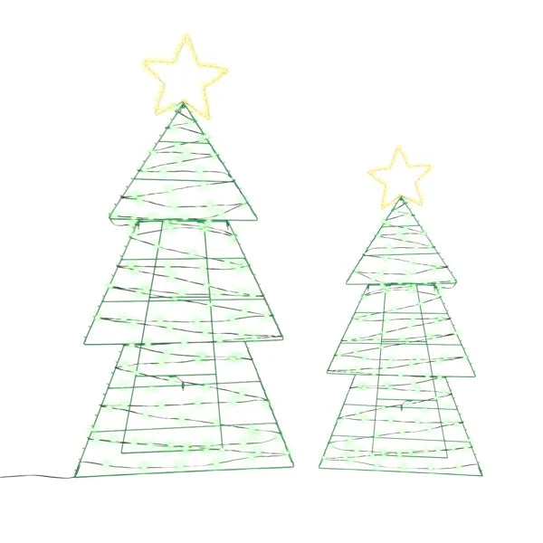 Set Of 2 Lighted Metal Christmas Tree Yard Decorations, Pre-lit Holiday Decor With 150 Green And Warm White LED Lights - view 5