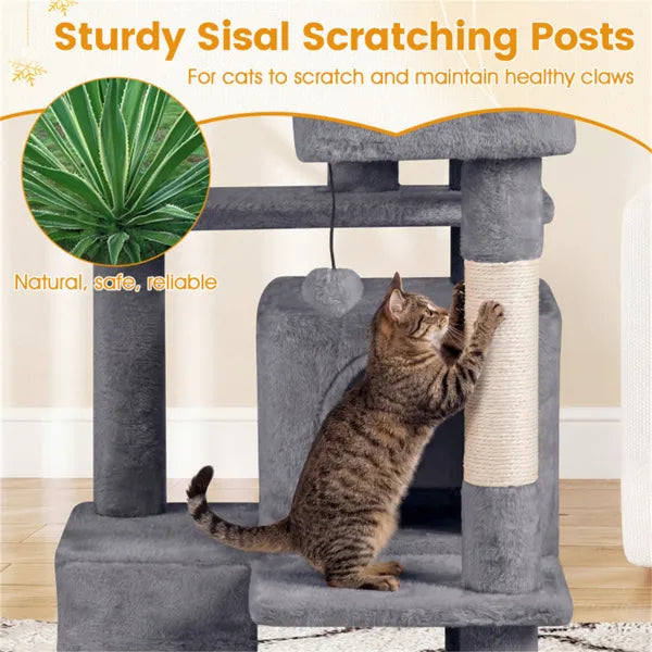 52" Tall Cat Tree Tower With Perches & Condos, Multi-Cat Playground With Scratching Posts (Light Gray) - view 3