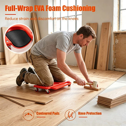 Red Rolling Knee Creeper with EVA Foam Cushioned Pads, 300 LBS Capacity Garage Knee Dolly with Magnetic & Long Tool - view 5