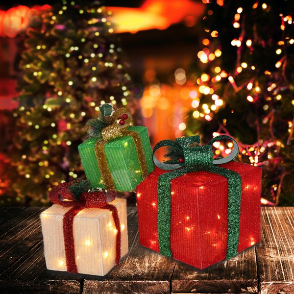 Box ABS Plastic Frame LED60 Light Warm White Light Three-Piece Set Onion Cloth Christmas Gift Box - view 2